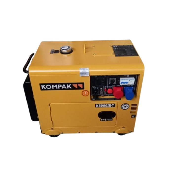 Генератор дизельный KOMPAK K8000SE-T, 6.4 кВт, 1ф/3ф. колеса, электростартер, (автопуск)