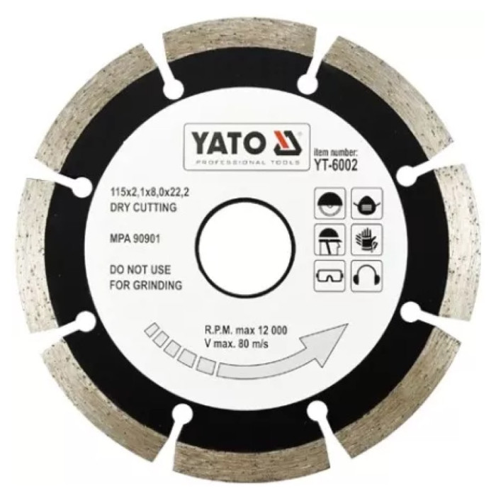 Диск алмазный сегмент YATO YT-6002 115x8,0x22,2 мм. H=2,1 мм