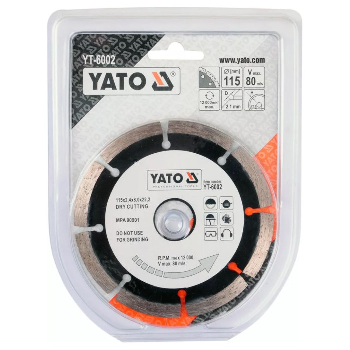 Диск алмазный сегмент YATO YT-6002 115x8,0x22,2 мм. H=2,1 мм