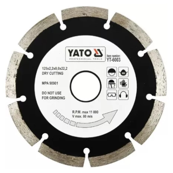 Диск алмазний сегмент YATO YT-6003 125x8.0x22,2 мм. H= 2,2 мм