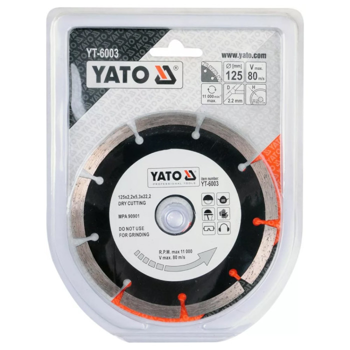 Диск алмазний сегмент YATO YT-6003 125x8.0x22,2 мм. H= 2,2 мм