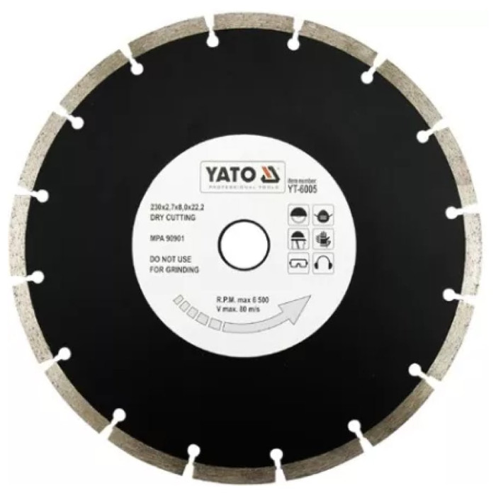 Диск алмазний сегмент YATO YT-6005 230x8,0x22,2 мм. H= 2,7 мм