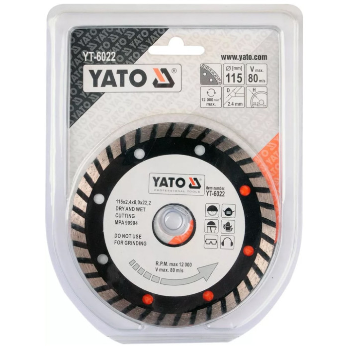 Диск алмазний турбо YATO YT-6022 Ø= 115x8,0x22,2 мм. H= 2,4 мм