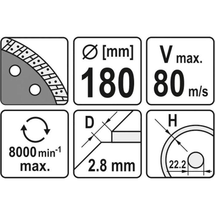 Диск алмазний турбо YATO YT-6024 Ø= 180x8,0x22,2 мм. H= 2,8 мм