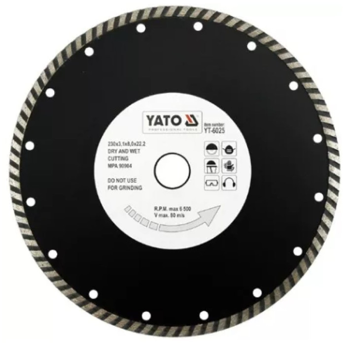 Диск алмазний турбо YATO YT-6025 Ø= 230x8,0x22,2 мм. H= 3,1 мм