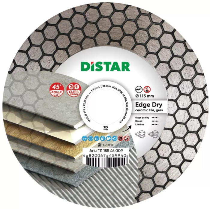 Круг алмазний для керамограніту Distar Edge Dry 1A1R 115x1,6х25x22,23(11115546009)