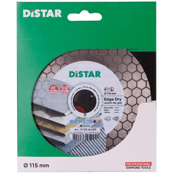 Круг алмазний для керамограніту Distar Edge Dry 1A1R 115x1,6х25x22,23(11115546009)