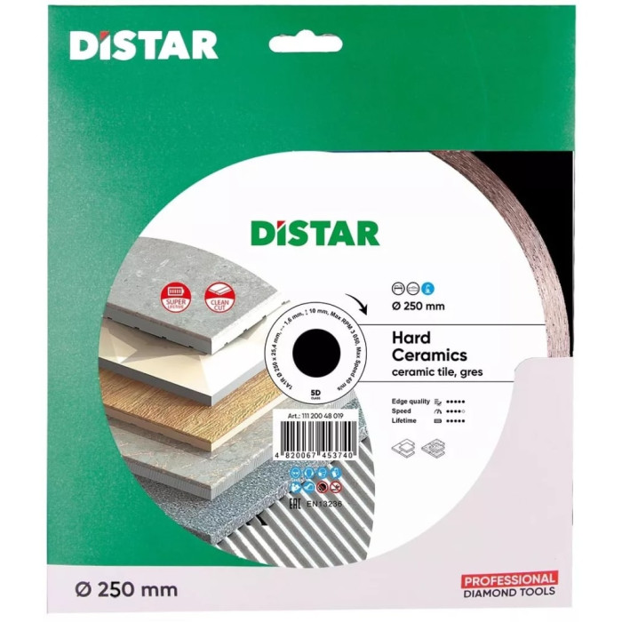 Круг алмазний для керамограніту Distar Hard ceramics 1A1R 250x1,5x10x25,4 (11120048019)