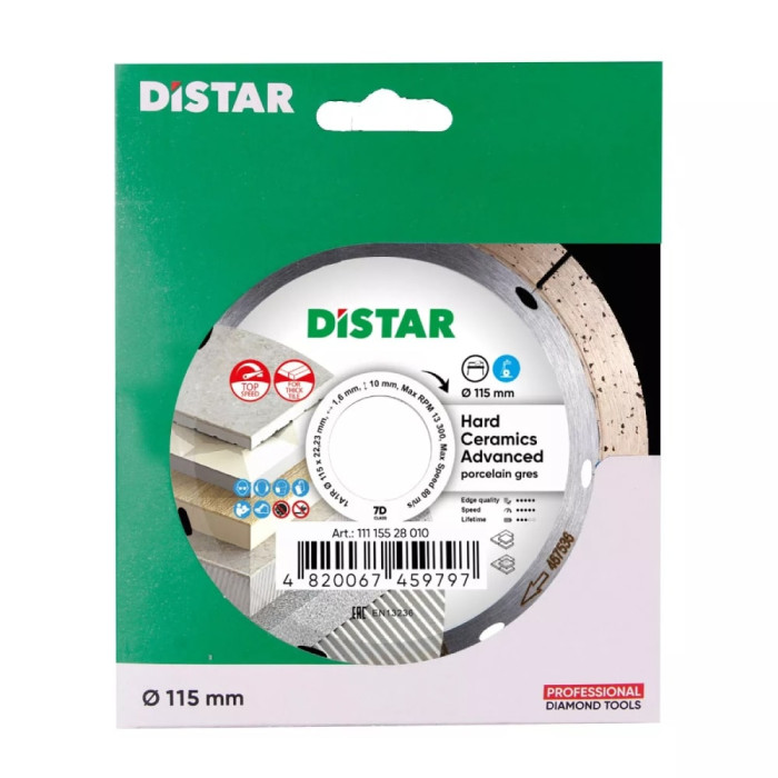 Круг алмазний для керамограніту Distar Hard ceramics Advanced 1A1R 115x1,6x10x22,23 (11115528010)