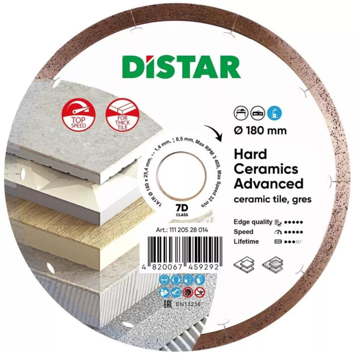 Круг алмазний для керамограніту Distar Hard ceramics Advanced 1A1R 180x1,4x8,5x25,4 (11120528014)