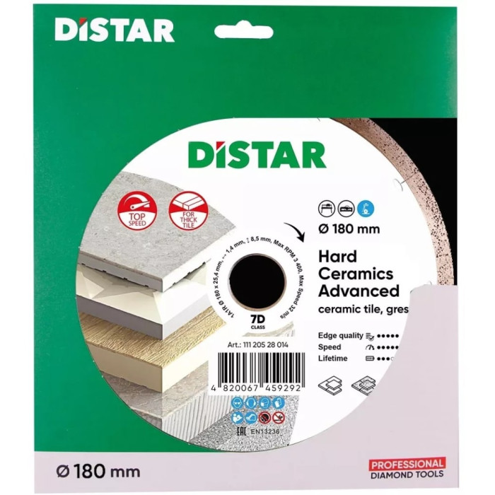 Круг алмазний для керамограніту Distar Hard ceramics Advanced 1A1R 180x1,4x8,5x25,4 (11120528014)
