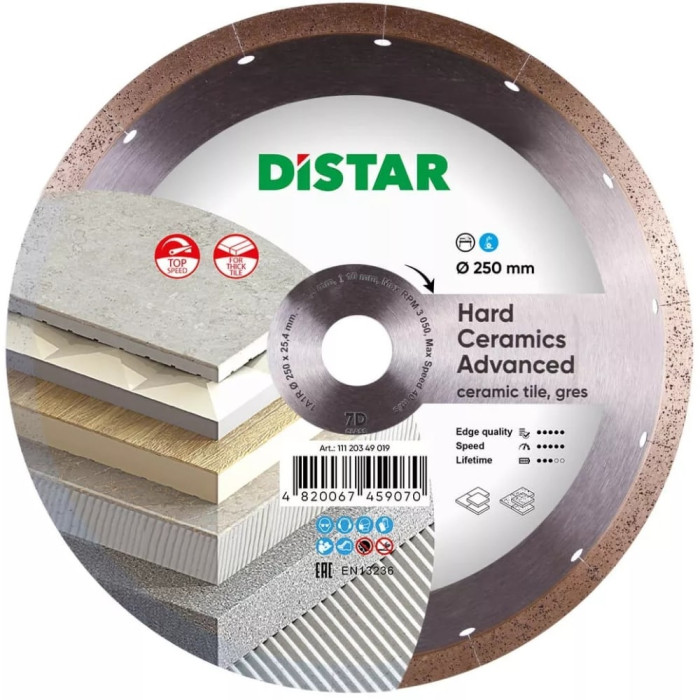 Круг алмазний для керамограніту Distar Hard ceramics Advanсed 1A1R 250x1,5x10x25,4 (11120349019)