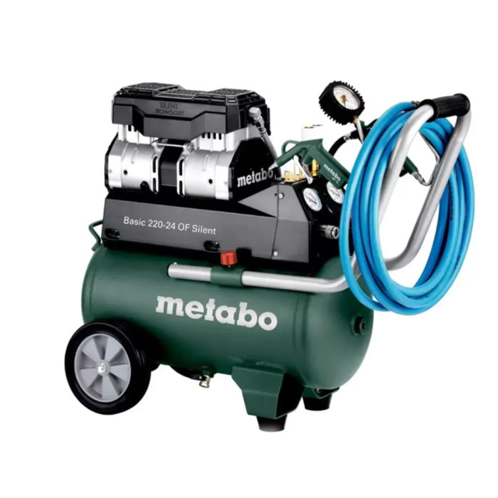 Компрессор безмасляный Metabo Basic 220-24 OF Silent, 220 л/мин всос, 8 Бар, 24 л бак, 1100 Вт (601593000)