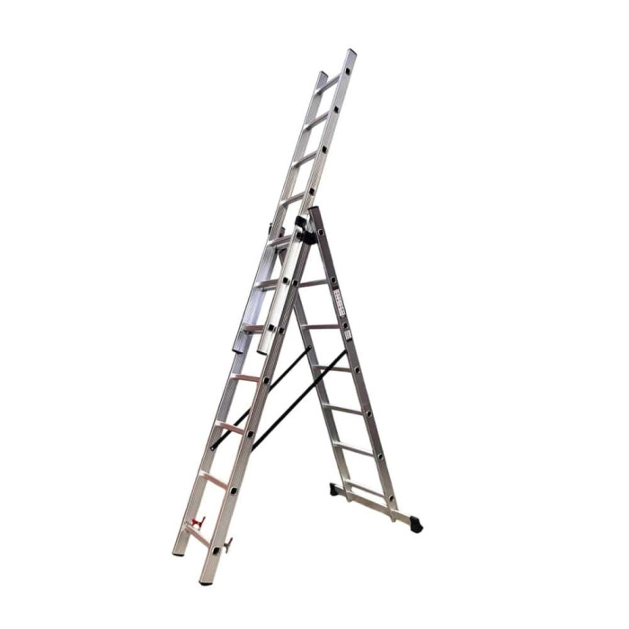 Лестница алюминиевая трёхсекционная GTM KME307 3x7 ступенек 1.9-4.07м (39944)