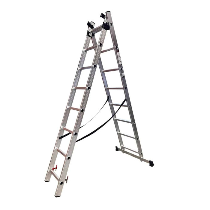 Лестница алюминиевая трёхсекционная GTM KME308 3x8 ступенек 2.18-4.88м (39945)