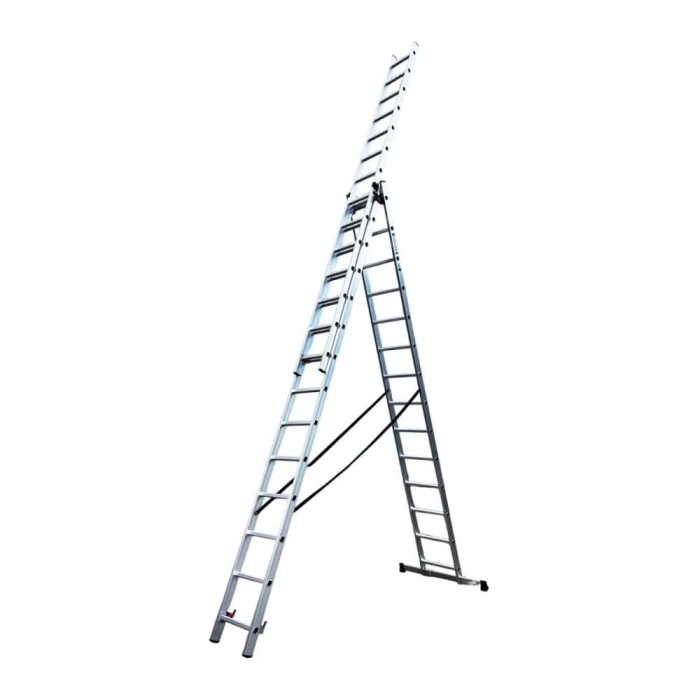 Лестница алюминиевая трёхсекционная GTM KME314 3x14 ступенек 3.8-9.74м (39951)