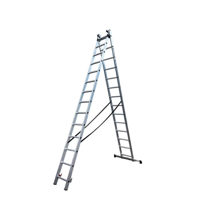 Лестница алюминиевая трёхсекционная GTM KME314 3x14 ступенек 3.8-9.74м (39951)