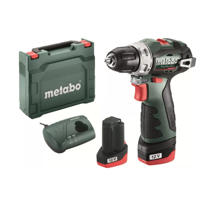 Аккумуляторная бесщеточная дрель-шуруповерт, 12В Metabo PowerMaxx BS BL (2x2.0Ач, LC 40, кейс) (601721500)