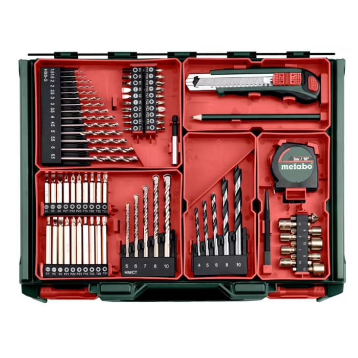 Аккумуляторная дрель-шуруповерт с набором инструментов Metabo SB 18 L, 2x2Ah Li-Power, зарядное устройство для SC 30 (614053710)