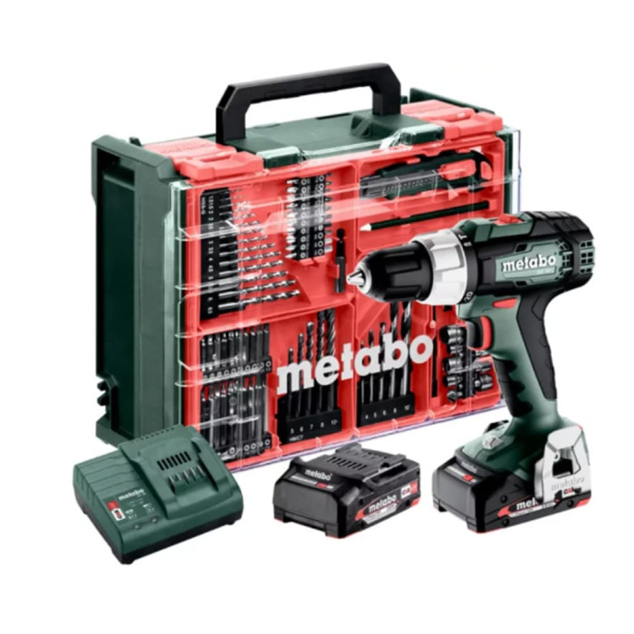 Аккумуляторная дрель-шуруповерт с набором инструментов Metabo SB 18 L, 2x2Ah Li-Power, зарядное устройство для SC 30 (614053710)