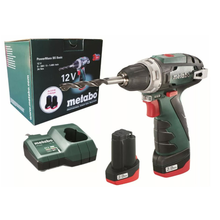 Дриль-шуруповерт 12В акумуляторний Metabo PowerMaxx BS Basic + 2x2.0 Аг, Зарядний пристрій LC 12 (600984000)