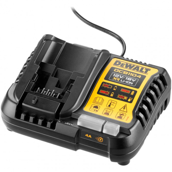 Зарядний пристрій DeWALT DCB1104, 12 В/18 В, вихідний струм 4 А, вага 0.5 кг