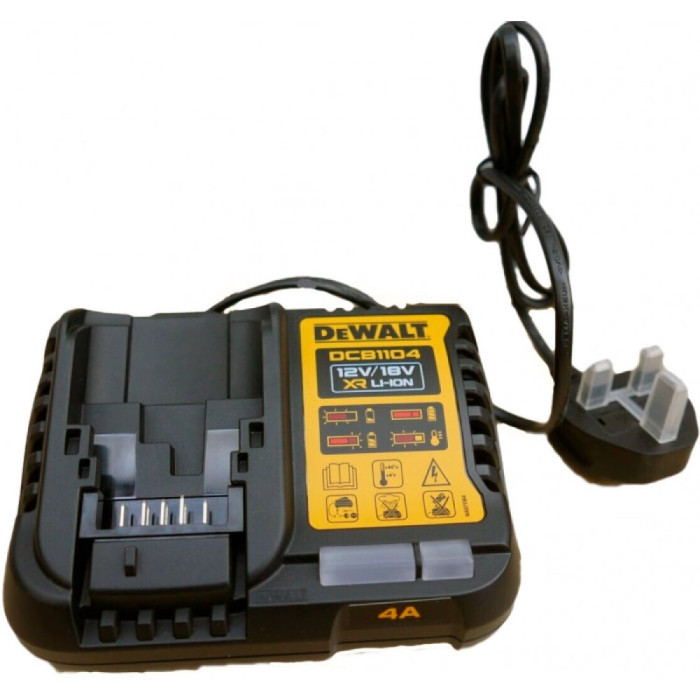 Зарядний пристрій DeWALT DCB1104, 12 В/18 В, вихідний струм 4 А, вага 0.5 кг