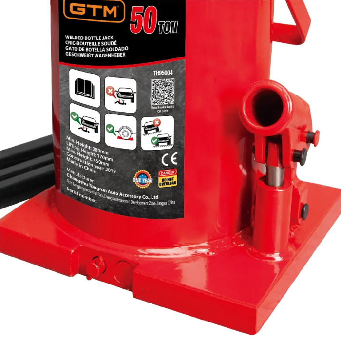 Домкрат гидравлический бутылочный GTM TH95004 50т (280-450мм) (32916)