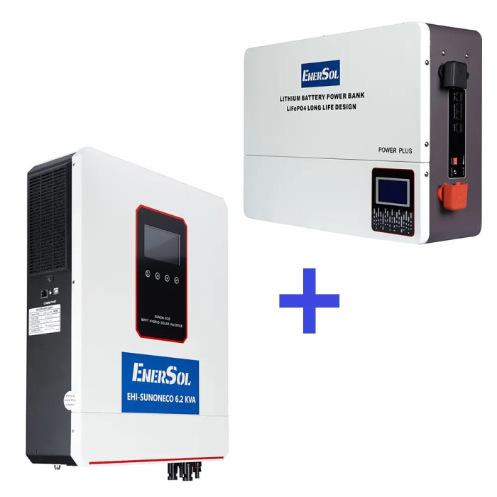 Инвертор гибридный EnerSol EHI-SUNONECO6.2KW (6.2 кВт, 51.2 В, с MPPT и Wifi) + Аккумуляторная батарея LiFePO4 EnerSol EB-SK-51.2V100Ah